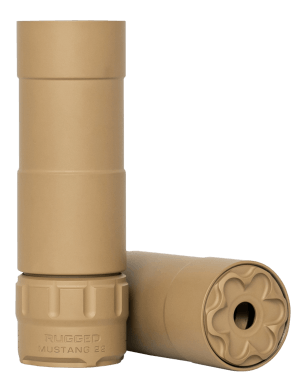 Rugged Suppressor P51FDE22 Mustang 22 22 LR 1.06" D 1/2"-28 tpi 113dB At Ear Flat Dark Earth High Temp Cerakote 7075-T6 Aluminum Baffles/Tube Titanium Mount