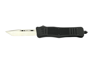 Steel River Knives MT620BULT MT620 Lightweight 3.75" OTF Tanto Plain Polished D2 Steel Blade  5.50" Black Aluminum Handle