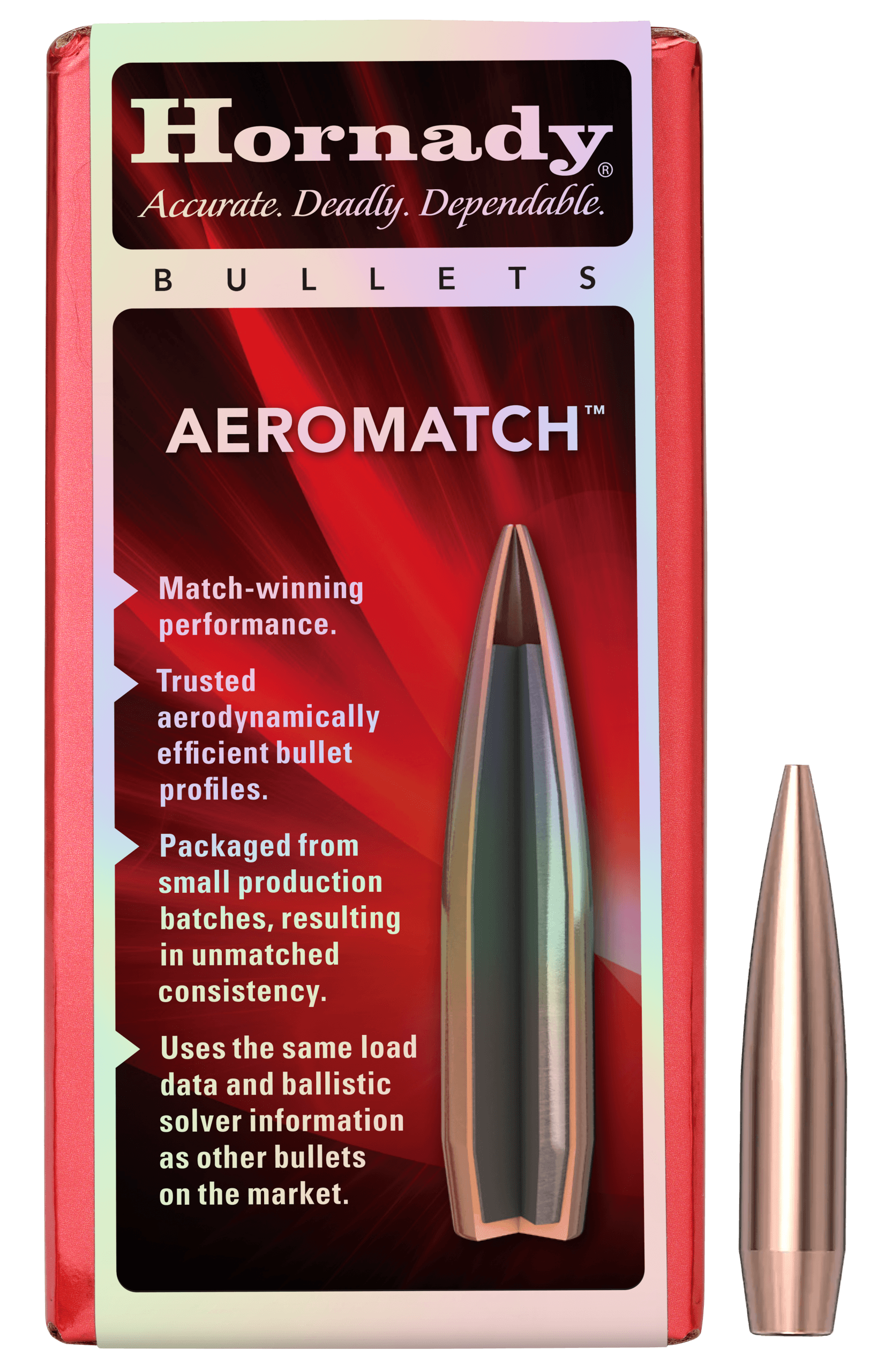 Hornady 22771 Aeromatch 22Cal 69gr Hollow Point Boat Tail 100 Per Box/25 Case