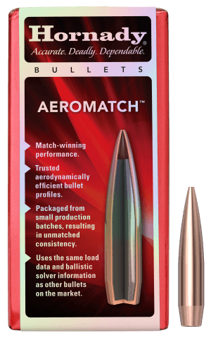 Hornady 30507 Aeromatch  30Cal 168gr Hollow Point Boat Tail 100 Per Box/15 Case