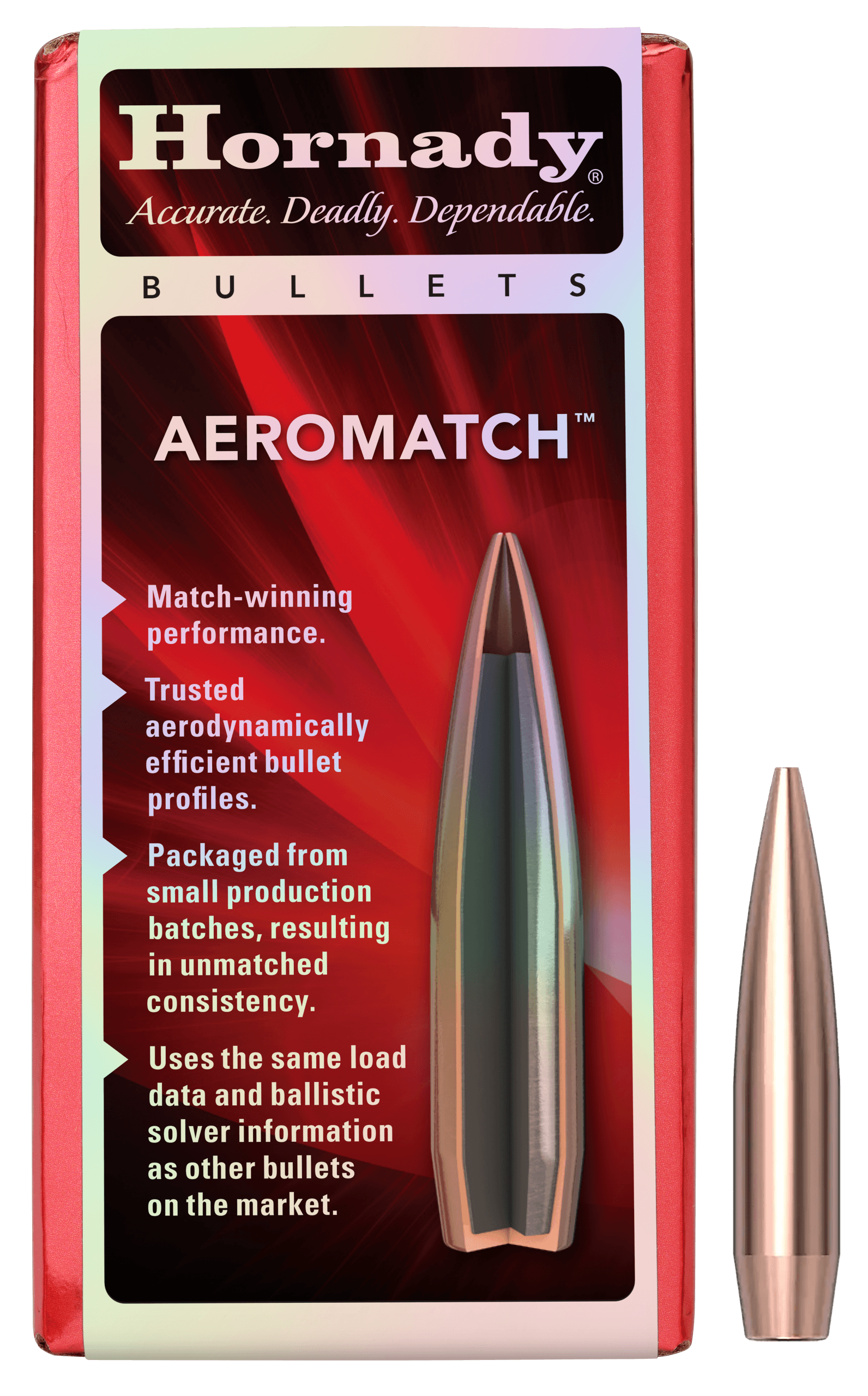 Hornady 30507 Aeromatch 30Cal 168gr Hollow Point Boat Tail 100 Per Box/15 Case