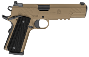 Springfield Armory PO9230CBAOS-PKG 1911 Operator AOS Gear Up Pkg 45 ACP 8+1 5" Black Match Grade Barrel  Coyote Brown Cerakote Carbon Steel Optic Ready/Serrated Slide & Frame w/Beavertail & Picatinny Rail  Black G10 Grip  4 Mags & Case
