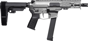 CMMG 99A290FTNG Banshee FE MkGs 9mm Luger 33+1 5" Black Nitride Threaded Barrel  M-LOK Handguard  Tungsten Cerakote Aluminum Receiver w/Picatinny Rail  Black Polymer CMMG RipBrace  CMMG Zeroed Grip