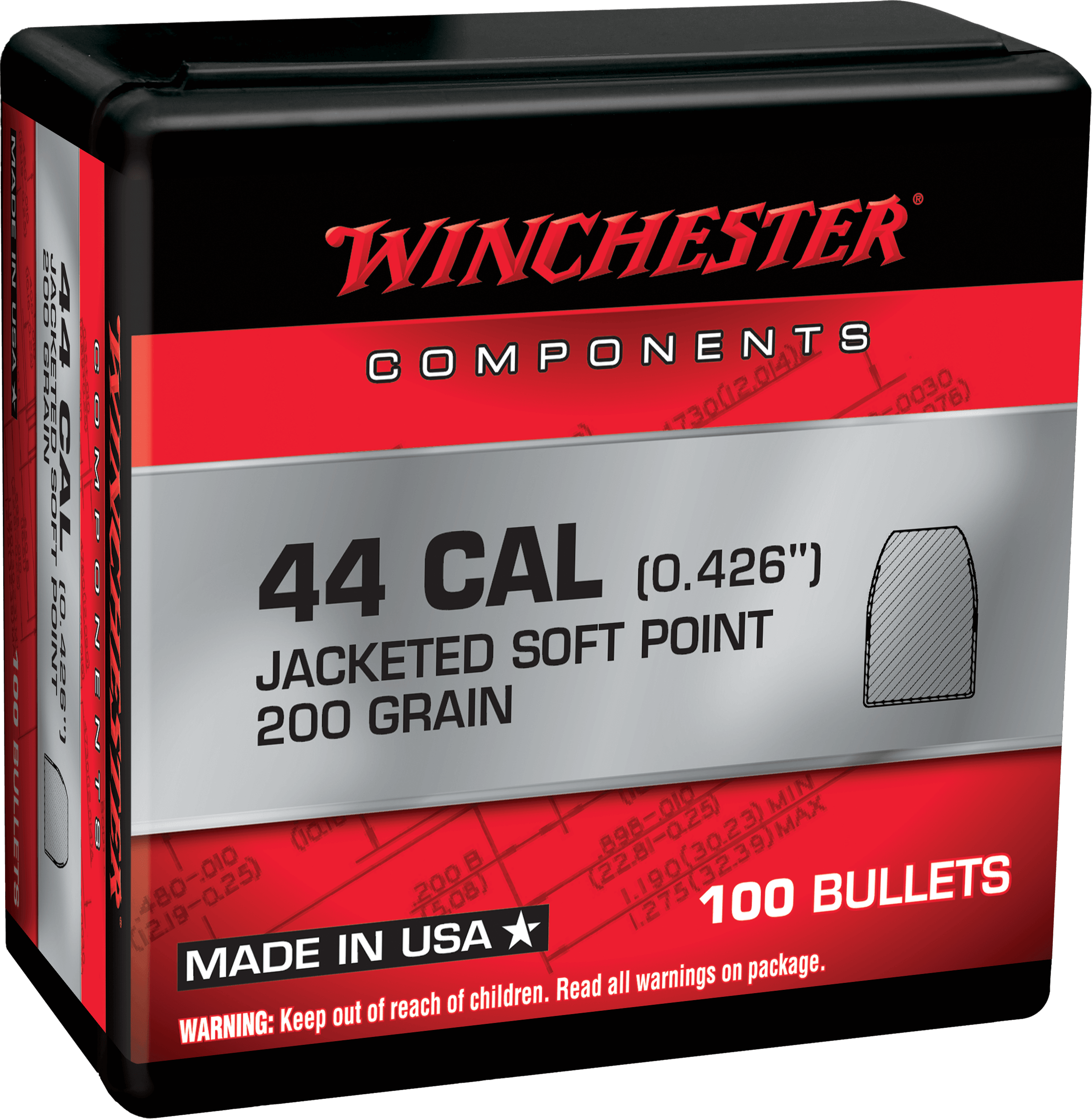 Winchester Ammo WB44SP200X Centerfire Handgun Reloading 44RemMag 200gr Soft Point 100 Per Box/10 Case