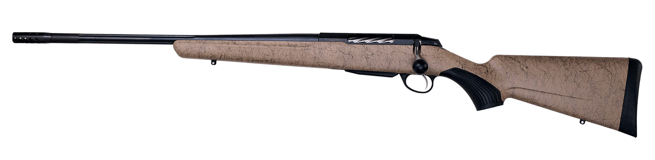 Tikka JRTXRT47124 T3x Roughtech 7mm PRC 3+1 24.30" Black Fluted Threaded Barrel Black Steel Drilled & Tapped Receiver Tan Roughtech Synthetic Stock Left Hand