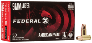 Federal AE9FP American Eagle Handgun 9mmLuger 147gr Full Metal Jacket Flat Point 50rd Box