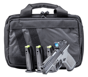 Rost Martin RM1CGRYOSP10CA-P RM1C Bundle *CA Compliant Compact 9mm Luger 10+1 4" Black Match Grade Barrel  Black Nitron Steel Serrated w/Optic Slide  Stone Gray Polymer Frame w/Picatinny Rail  Textured Grip  Viridian RFX-11 Green Dot  Ambidextrous