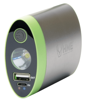 HME HW Hand Warmer with Light ABS Plastic Sliver w/Green Accent Rechargeable Lithium Ion