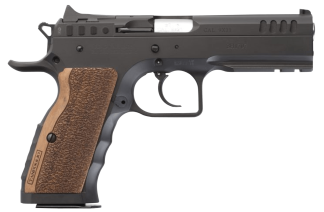 Tanfoglio IFG TFSTOCKI9 Defiant Stock I 9mm Luger Caliber with 4.50" Barrel 16+1 Capacity Overall Black Finish Steel Picatinny Rail/Beavertail Frame Serrated Slide & Wood Grip