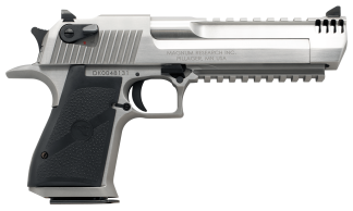 Magnum Research DE429SRMB Desert Eagle Mark XIX 429 DE 7+1 6" Stainless Steel w/Integral Muzzle Brake & Picatinny Rail Barrel Serrated Stainless Steel Slide & Frame w/Beavertail & Picatinny Rail Black Rubber Grip Ambidextrous Safety Right Hand