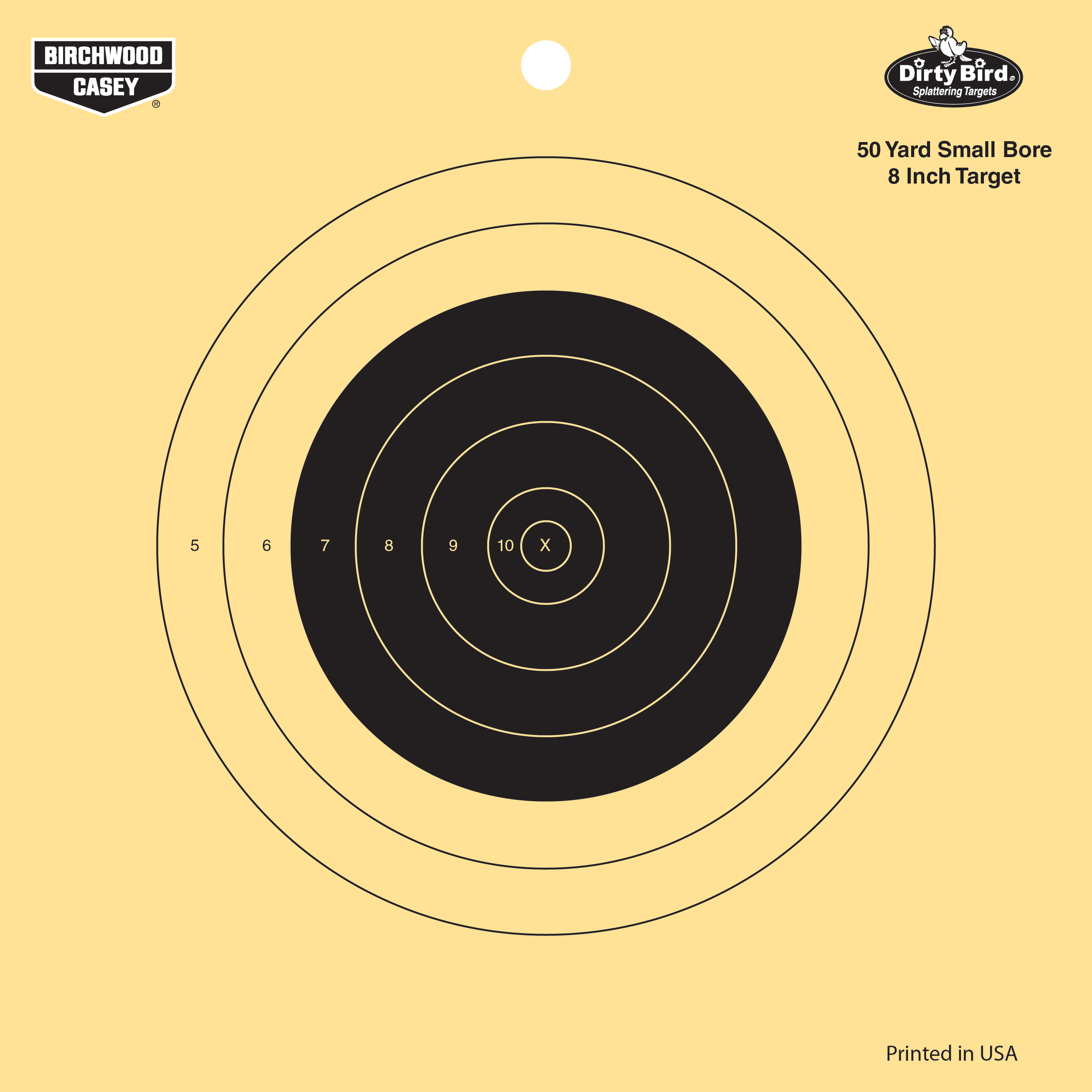 Birchwood Casey 35815 Dirty Bird 8" Bullseye Tagboard Hanging 50 yds Small Bore Rifle Black/Yellow 25 Per Pkg