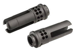 SureFire WARCOMP5561228 Warcomp QD Flash Hider 22 Cal (5.56mm) 1/2"-28 tpi  Open Tine 3-Prong  Ported Black Stainless Steel for AR/M4-Platform (SOCOM Suppressor Compatible)