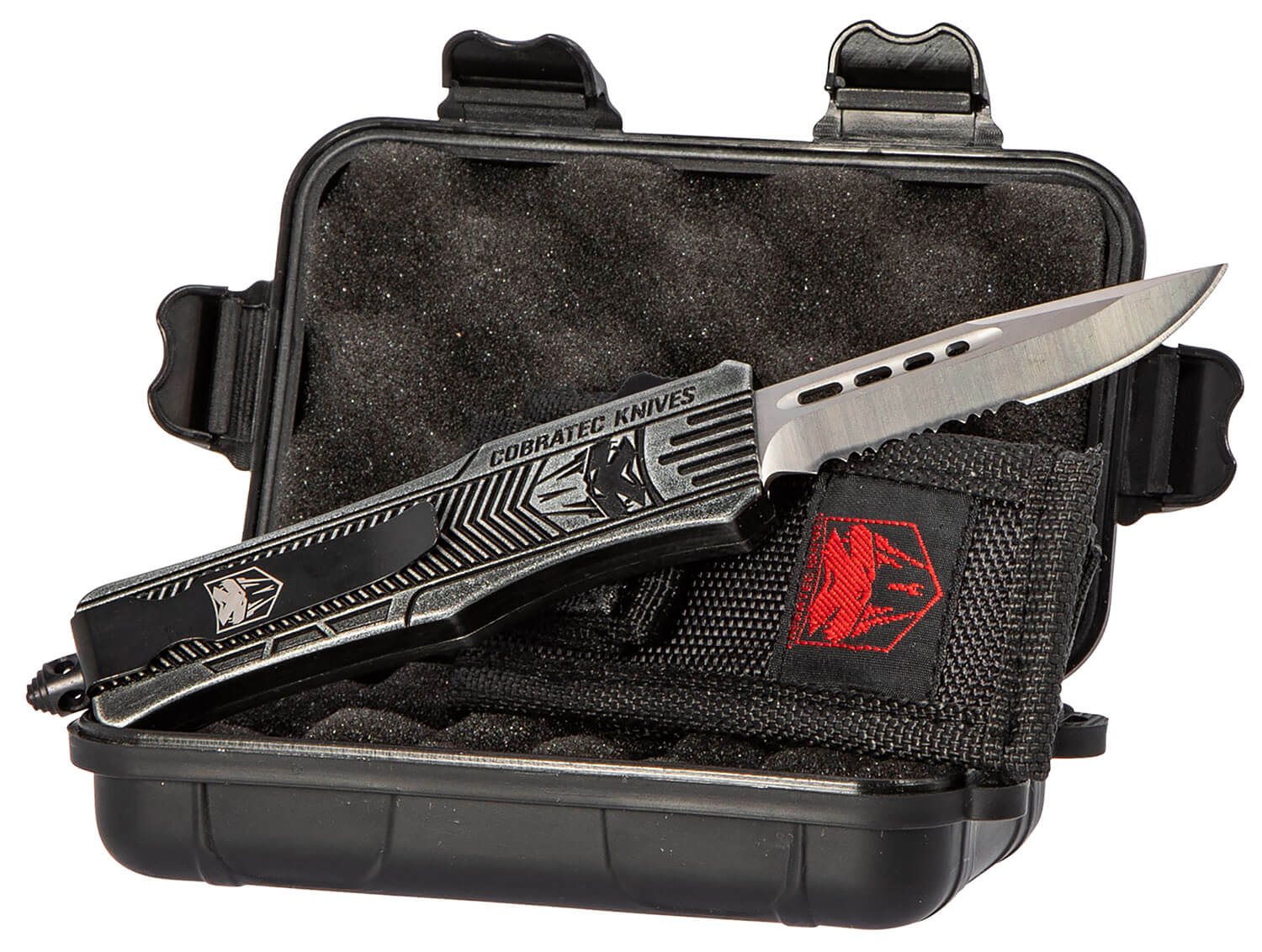 CobraTec Knives SSWCTK1SDS CTK-1 Small 2.75" OTF Part Serrated D2 Steel Blade/Black Stonewashed Aluminum Handle Features Glass Breaker Includes Pocket Clip - Image 3