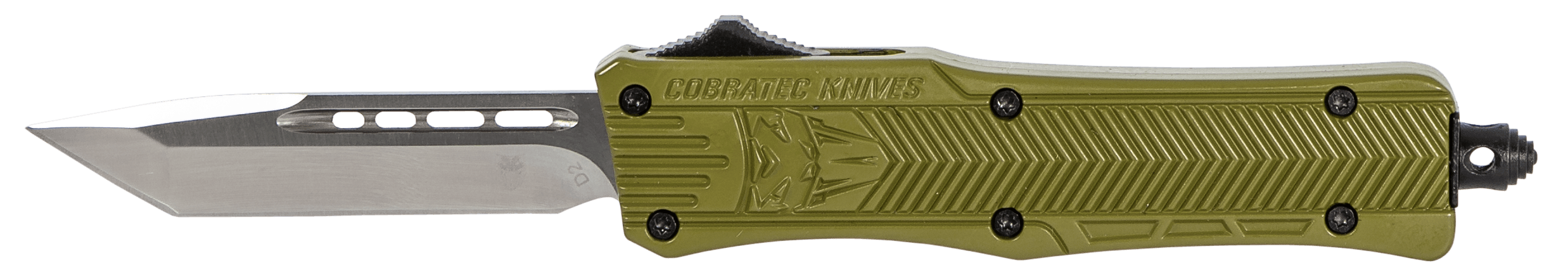 CobraTec Knives SODCTK1STNS CTK-1 Small 2.75" OTF Tanto Plain D2 Steel Blade/OD Green Aluminum Handle Features Glass Breaker Includes Pocket Clip