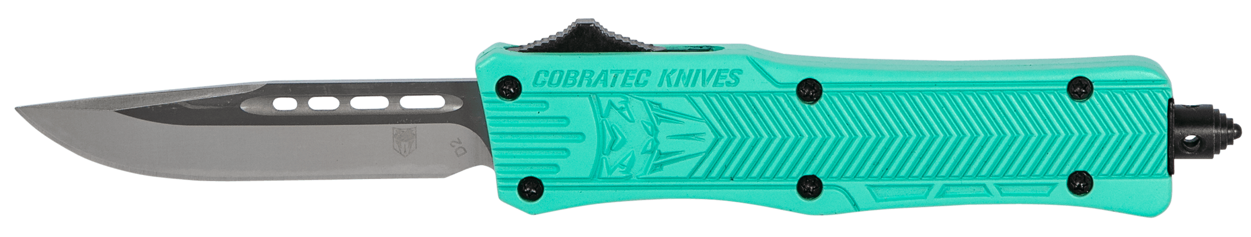 CobraTec Knives STFCTK1SDNS CTK-1 Small 2.75" OTF Drop Point Plain D2 Steel Blade/Tiffany Blue Aluminum Handle Features Glass Breaker Includes Pocket Clip