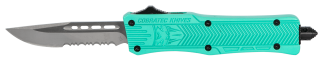 CobraTec Knives STFCTK1SDS CTK-1 Small 2.75" OTF Drop Point Part Serrated D2 Steel Blade/ Tiffany Blue Aluminum Handle Features Glass Breaker Includes Pocket Clip