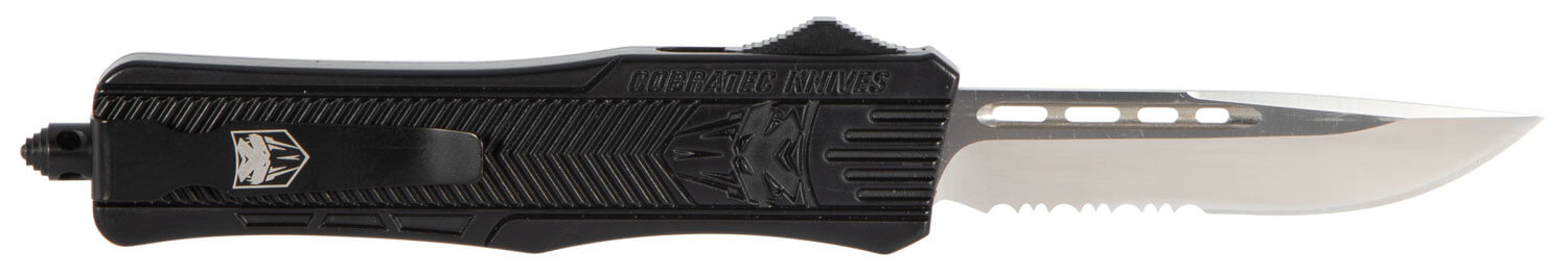 CobraTec Knives MBCTK1MDS CTK-1 Medium 3" OTF Drop Point Part Serrated D2 Steel Blade/Black Aluminum Handle Features Glass Breaker Includes Pocket Clip - Image 2