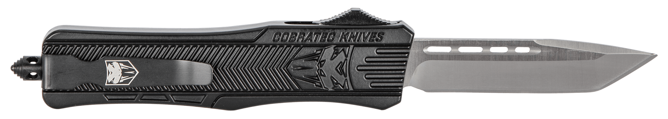 CobraTec Knives MBSTK1MTNS CTK-1 Medium 3" OTF Tanto Plain D2 Steel Blade/Black Aluminum Handle Features Glass Breaker Includes Pocket Clip