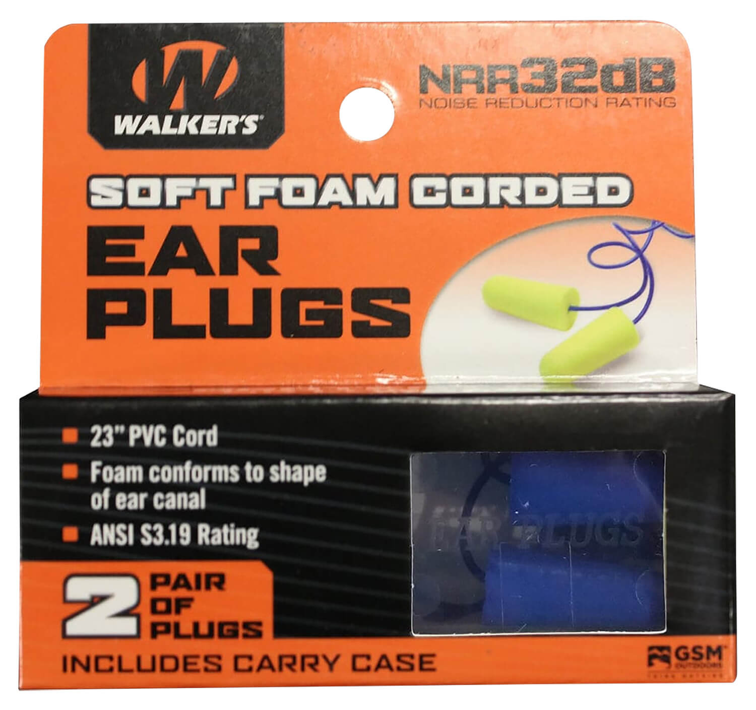 Walker's GWPEPCORDYL Corded Foam Ear Plugs 32 dB In The Ear Yellow Adult 2 Pair - Image 2