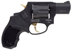 Taurus 2856021ULGLD 856 Ultra-Lite 38 Special Caliber with 2"  Barrel  6rd Capacity Cylinder  Overall Matte Black Metal Finish  Gold Trigger/Hammer Frame & Finger Grooved Black Rubber Grip