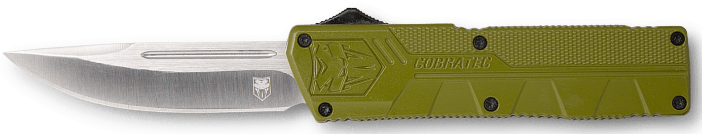 CobraTec Knives ODCTLWDNS Lightweight 3.25" OTF Drop Point Plain D2 Steel Blade/OD Green Aluminum Handle Includes Pocket Clip