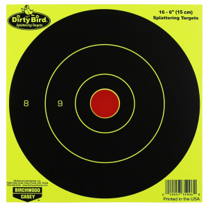 Birchwood Casey 35906 Dirty Bird  6" Bullseye Paper Hanging Pistol/Rifle Black/Yellow 16 Per Pkg