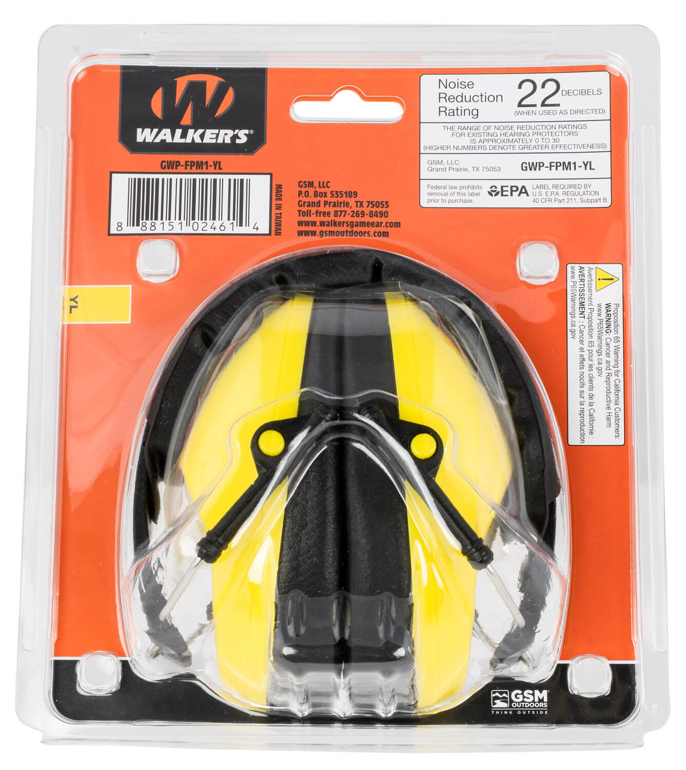 Walker's GWPFPM1YL Pro Low Profile Passive Muff 22 dB Over the Head Black/Yellow Polymer - Image 3