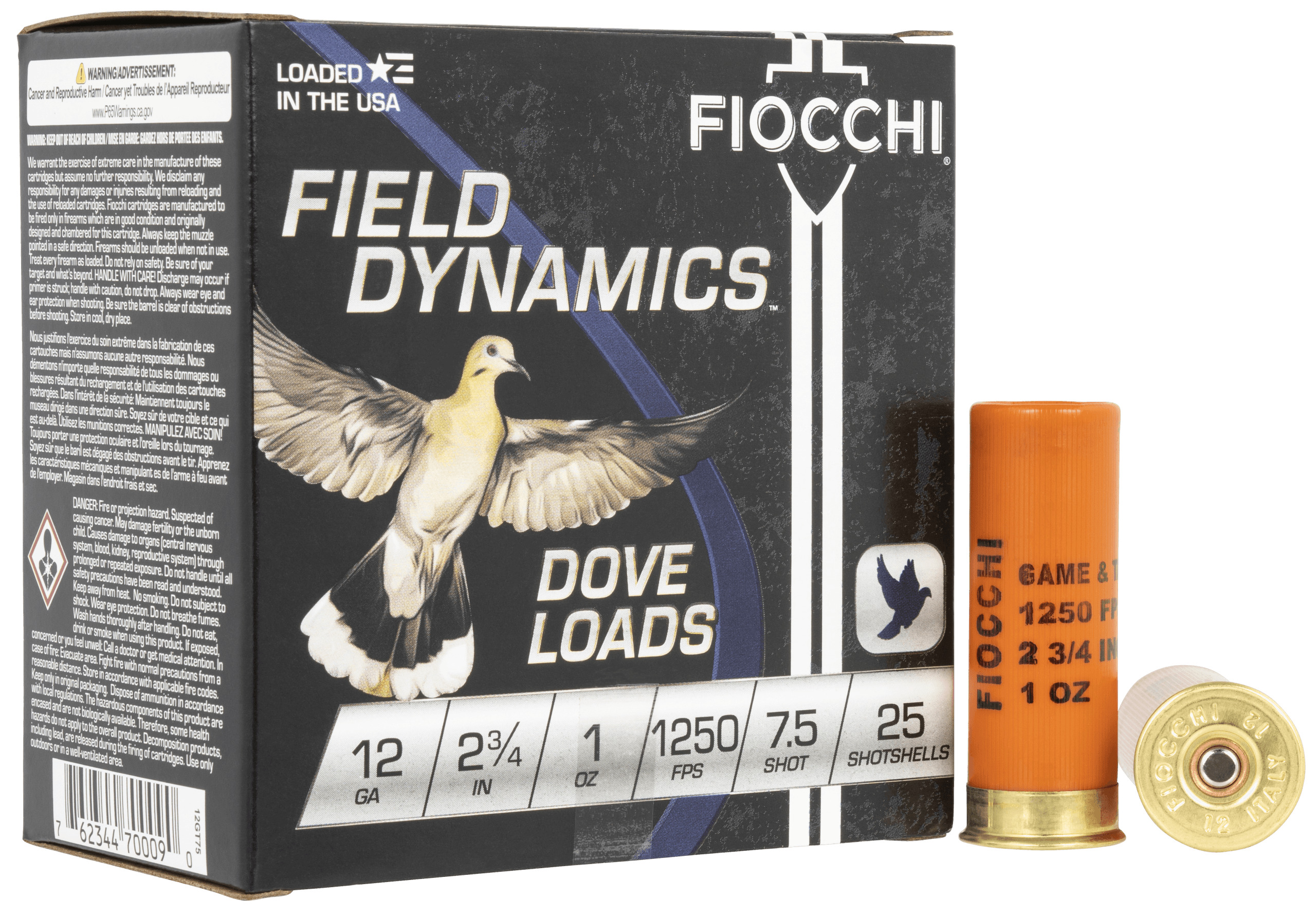 Fiocchi 12GT75 Field Dynamics Dove & Quail 12Gauge 2.75" 1oz 7.5Shot 25rd Box