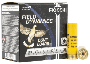Fiocchi 20GT8 Field Dynamics Dove & Quail 20Gauge 2.75" 7/8oz 8Shot 25rd Box