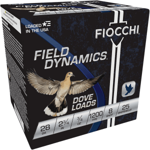 Fiocchi 28GT8 Field Dynamics Dove & Quail 28Gauge 2.75" 3/4oz 8Shot 25rd Box