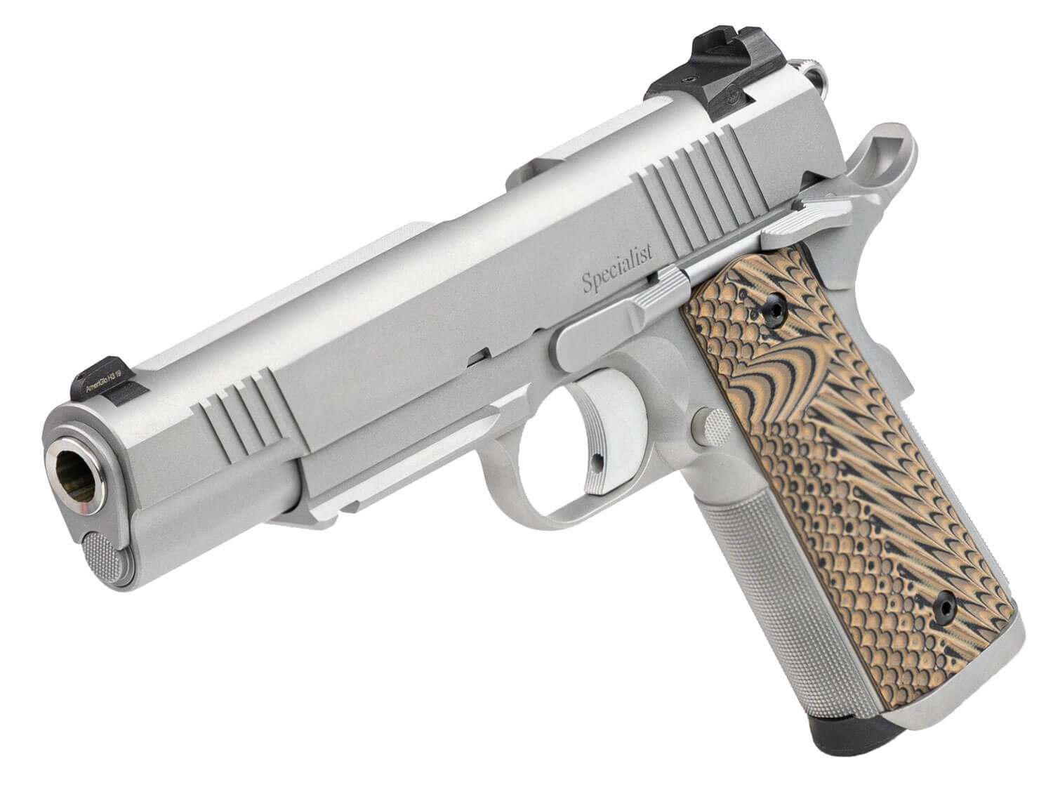 Dan Wesson 01815 Specialist 10mm Auto 8+1 5" Stainless Steel Barrel Bead Blasted Serrated Stainless Steel Slide Stainless Steel Frame w/Beavertail & Picatinny Rail Black/Brown G10 Grip Ambidextrous - Image 3