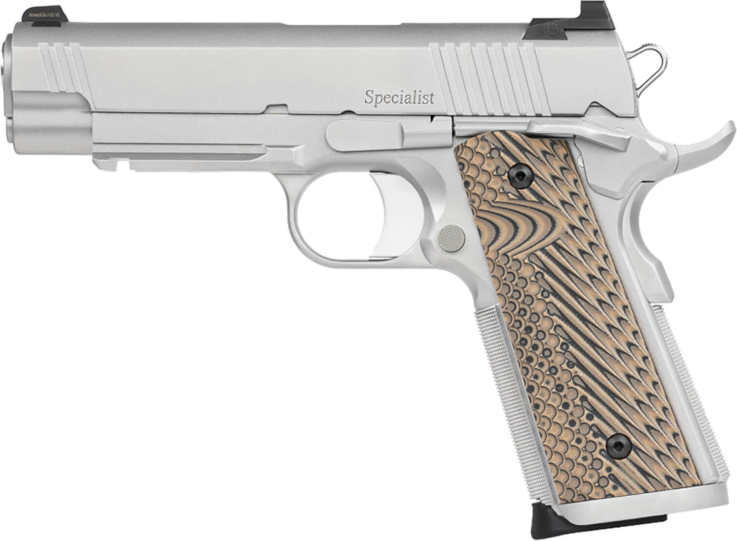 Dan Wesson 01809 Specialist Commander 45 ACP 8+1 4.25" Stainless Steel Barrel Bead Blasted Serrated Stainless Steel Slide & Frame w/Beavertail & Picatinny Rail Black/Brown G10 Grip Ambidextrous - Image 2