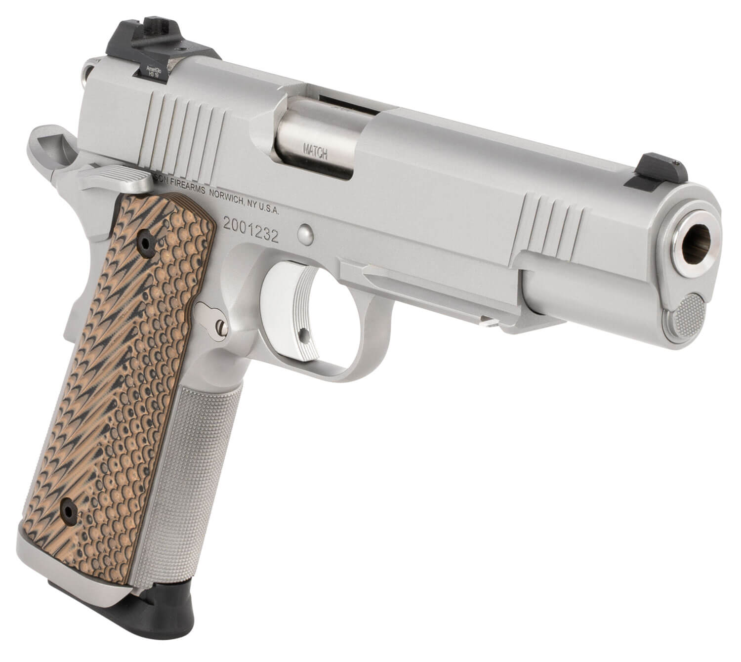 Dan Wesson 01807 Specialist 9mm Luger 10+1 5" Stainless Steel Barrel Bead Blasted Serrated Stainless Steel Slide & Frame w/Beavertail & Picatinny Rail Black/Brown G10 Grip Ambidextrous - Image 3