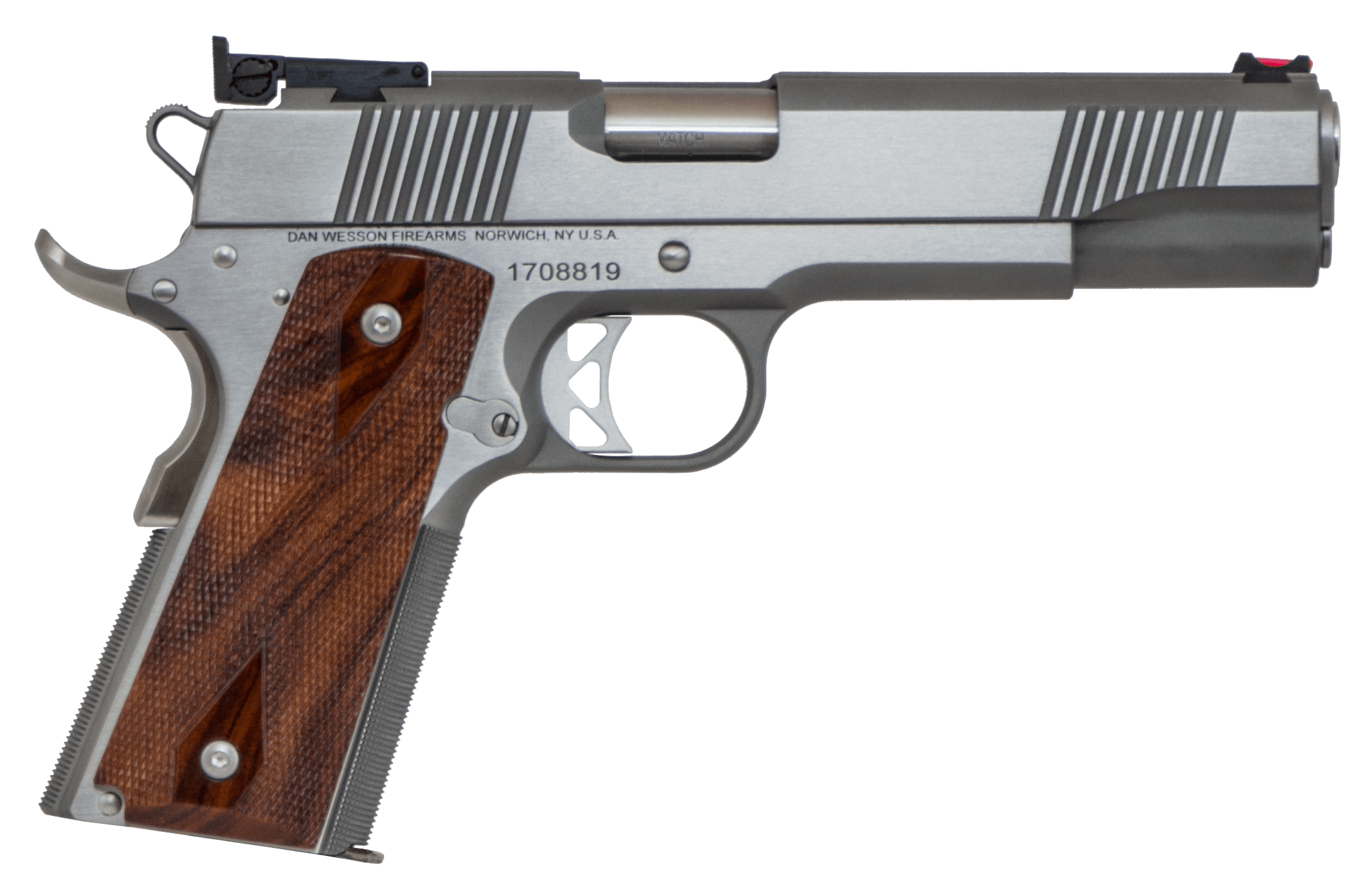 Dan Wesson 01942 Pointman Nine 9mm Luger 9+1 5" Barrel Forged Stainless Steel Frame w/Beavertail & Undercut Trigger Guard Front & Rear Serrated Stainless Steel Slide Brushed Finish Double Diamond Cocobolo Grip Includes 2 Magazines