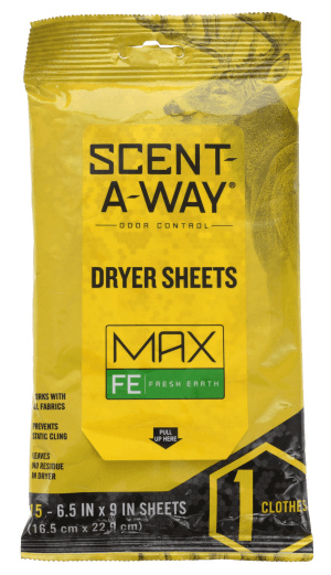 Scent-A-Way 07708 Max Dryer Sheets Odor Eliminator Earth 15 Per Pkg