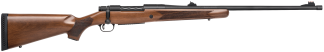 Mossberg 28121 Patriot Walnut 300 Win Mag 3+1 24" Threaded Barrel w/Recessed Match Crown  Matte Blued Metal Finish  Spiral-Fluted Bolt  Walnut Stock  Adjustable Fiber Optic Sights  Drop Box Magazine  Adjustable LBA Trigger