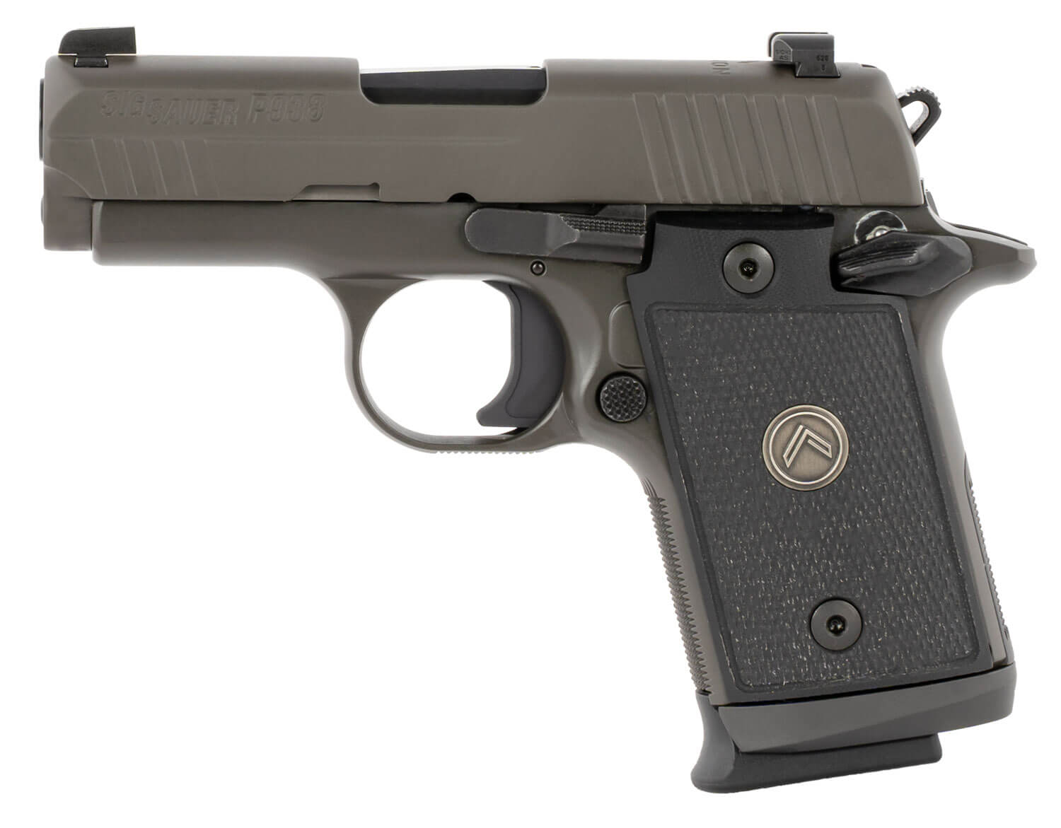 Sig Sauer 938M9LEGION P938 Legion *MA Compliant Micro-Compact Frame 9mm Luger 7+1 3" Black Carbon Steel Barrel Legion Gray Cerakote Serrated Stainless Steel Slide Legion Gray Cerakote Aluminum Frame w/Beavertail Brown G10 w/Legion Medallion Grip Ambi - Image 2