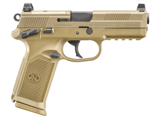 FN 66100223 FNX Tactical 45 ACP 10+1 4.50" Black Steel Barrel  Flat Dark Earth Optic Cut/Serrated Steel Slide & Polymer Frame w/Picatinny Rail  FDE Interchangeable Backstrap Grip  Ambidextrous