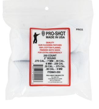 Pro-Shot 2250 Cleaning Patches  .270 - .38 Cal 2" Round Cotton Flannel 250 Pack