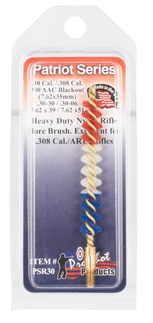 Pro-Shot PSR30 Patriot Series Bore Brush .30/ .308/ .300 Blackout/ 7.62mm Cal Rifle #8-32 Thread Nylon Bristles Brass Core