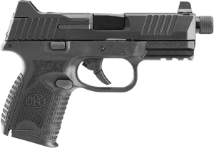 FN 66100783 509CT  Compact 9mm Luger 10+1  4.32" Black Steel Threaded Barrel  Black PVD Optic Cut/Serrated Stainless Steel Slide  Black Polymer Frame w/Picatinny Rail  Ambidextrous