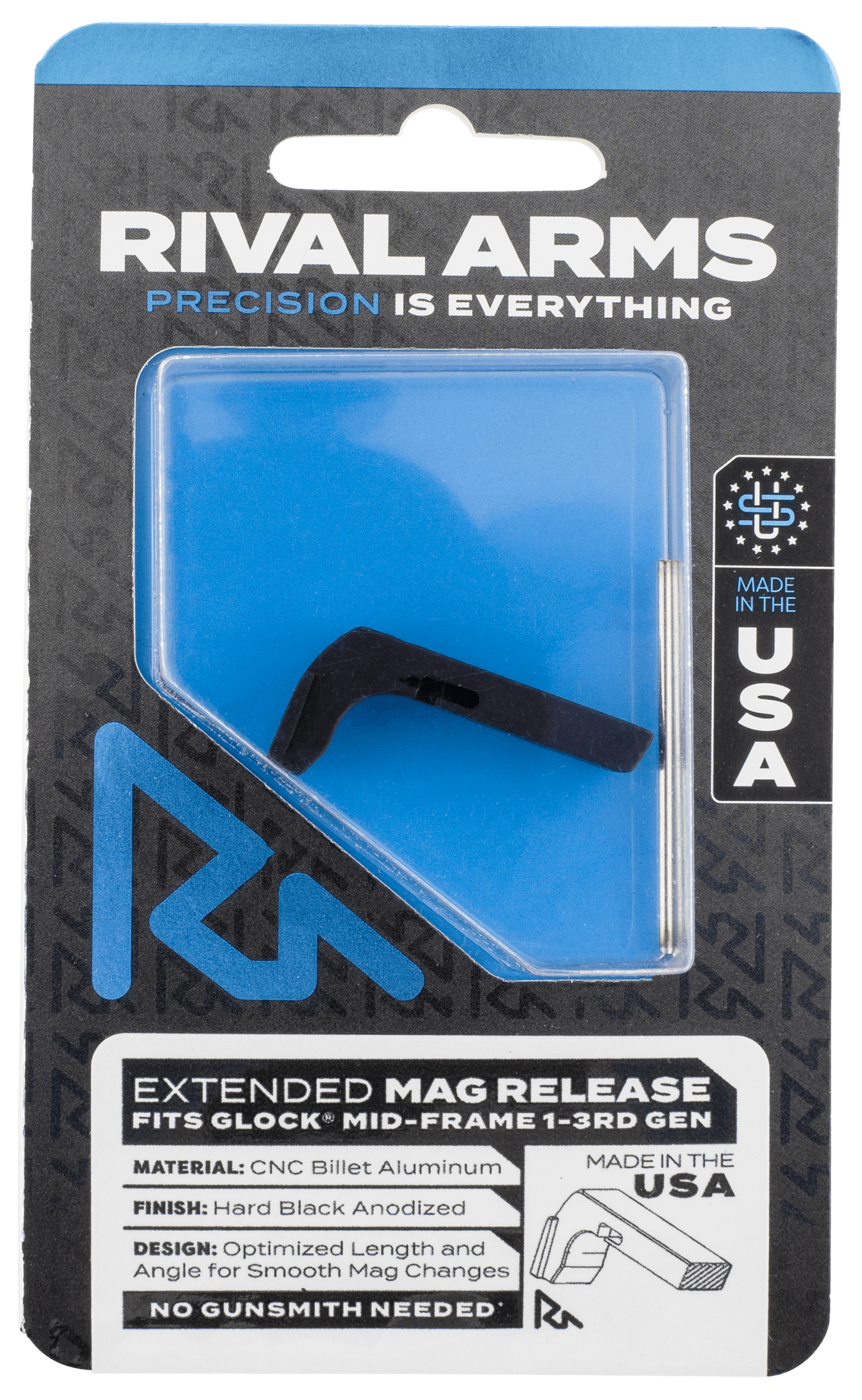 Rival Arms RA72G001A Magazine Release Compatible w/Glock Gen3 (Except 21SF) Extended Black Anodized Aluminum