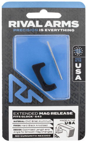 Rival Arms RA72G003A Magazine Release Extended Black Anodized Aluminum for Glock 43