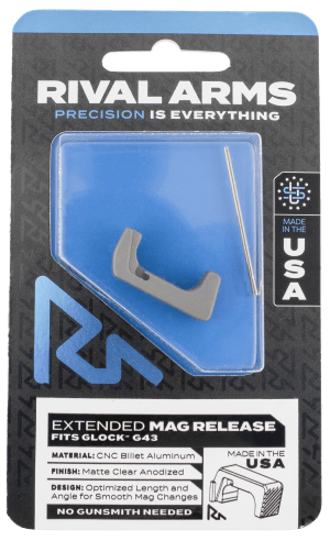 Rival Arms RA72G003D Magazine Release  Extended Silver Aluminum for Glock 43