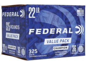 Federal 725 Champion Training Value Pack 22LR 36gr Copper Plated Hollow Point 325rd Box
