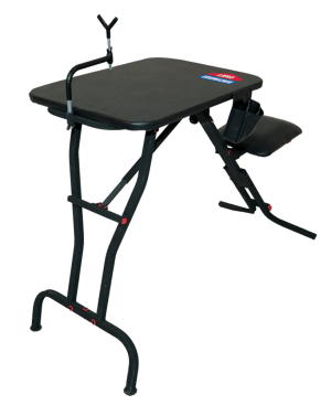 Birchwood Casey MSB100 Ultra Steady Shooting Bench Black Steel  Folding Seat  Pockets & Adjustable Rubber Coated Gun Rest 21" W x 28" L