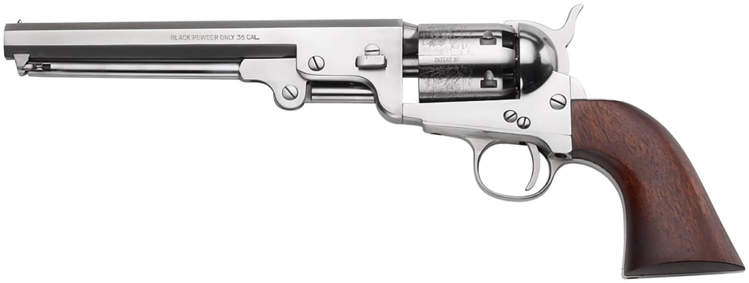 Pietta PF51OS36712 1851 Navy "Old Silver" 36 Cal 7.50" 6rd Old Silver Frame & Octagon Barrel Walnut Grip - Image 2