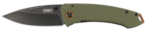 CRKT 2520 Tuna 3.22" Folding Plain Stonewashed 8Cr14MoV SS Blade Black/Green G10/SS Handle Includes Pocket Clip