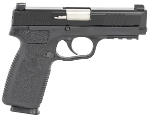 Kahr Arms TP90S94N TP9-2  9mm Luger Caliber with 4" Barrel  8+1 Capacity  Black Finish Picatinny Rail Frame  Serrated Matte Black Stainless Steel Slide  Textured Polymer Grip & TruGlo Night Sights