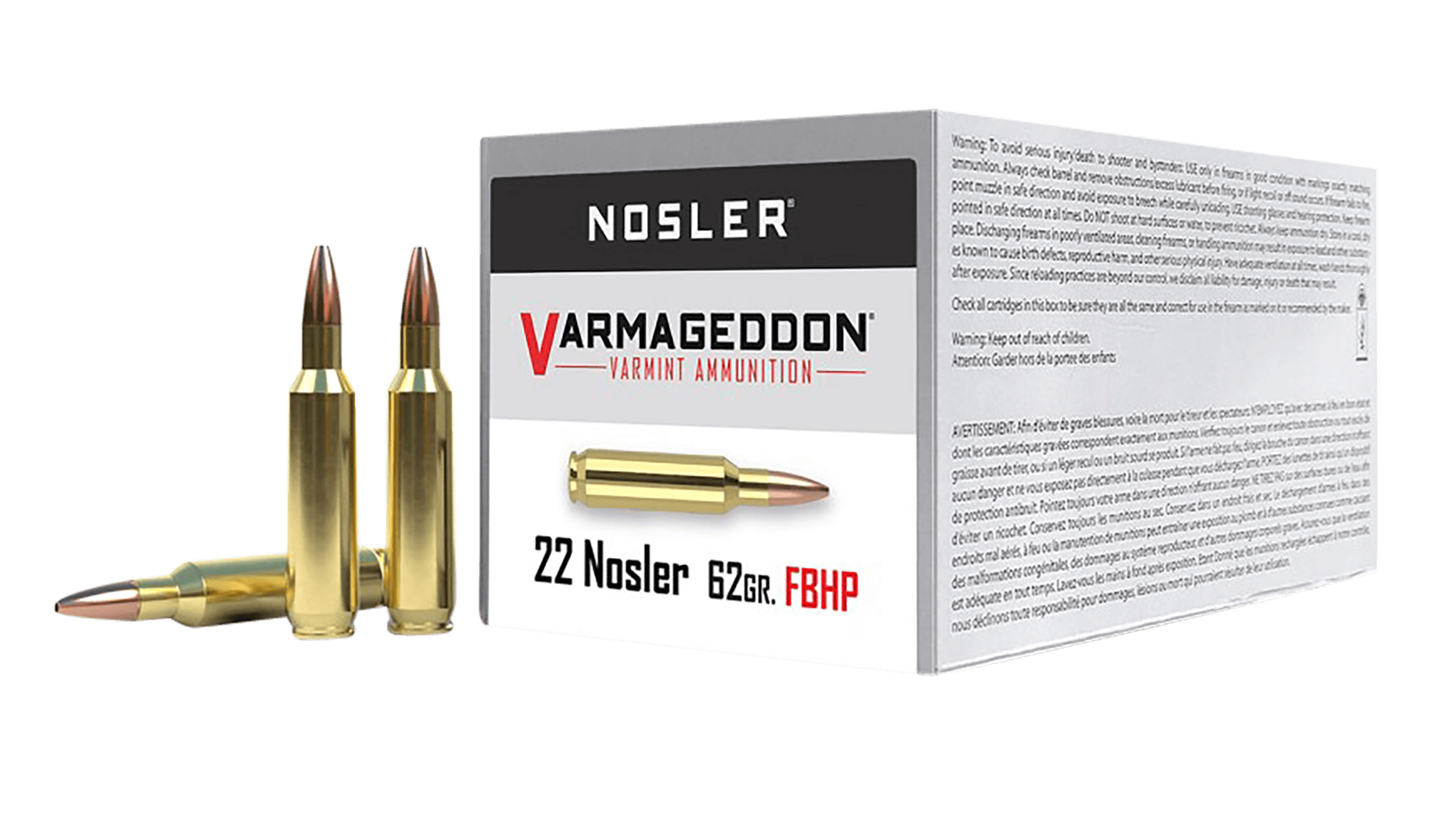 Nosler 65180 Varmageddon 22 Nosler 62 gr Flat Base Hollow Point 50rd Box/ 5 Case